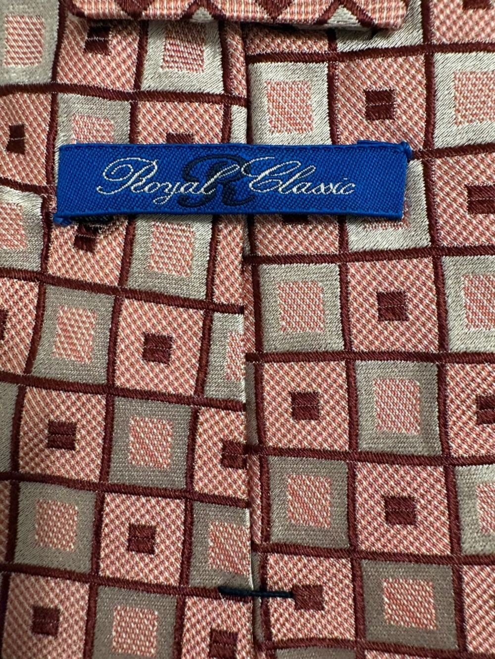 Tom James Royal Classic Silk Tie Pink Silver Geometric Medallion Retro